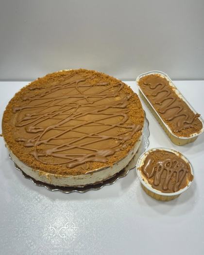 Biscoff cheesecake, cut clean, a custom cake made by Aya's Sweets