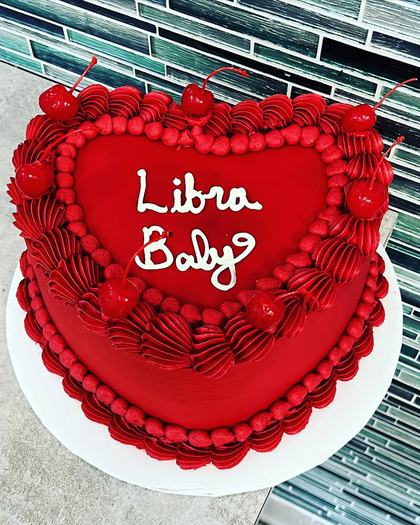 Libra baby, in red, a custom cake made by Aya's Sweets