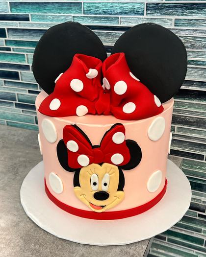 Minnie, in red, a custom cake made by Aya's Sweets