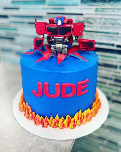 Optimus, for Jude, a custom cake made by Aya's Sweets