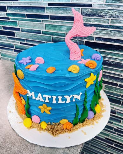 Matilyn's mermaid tail, a custom cake made by Aya's Sweets