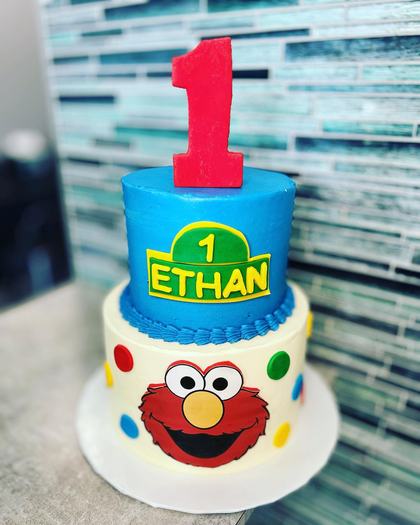 Elmo for Ethan's first, a custom cake made by Aya's Sweets